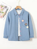 Tween Girl Comfortable And Casual Vacation Loose Soft Cute Chambray Denim Top, Washed