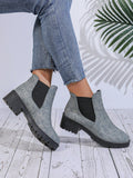 Chunky Heel Thick Sole Short Boots For Women, Autumn & Winter, Slip-On Style With Round Toe And Elastic Band, Fashionable Design