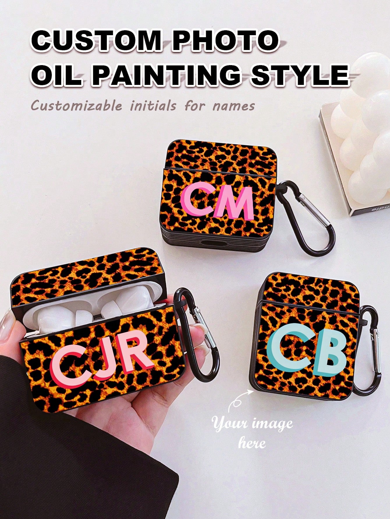 Customized AirPods Case With Tortoiseshell Pattern For Apple AirPods Pro, Personalized Cute Initials Protection Cover With Carabiner Keychain, Perfect Gift