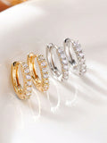 1pair Super Sparkling Single Row Diamond Earrings For Women, Fashionable High-End Earrings