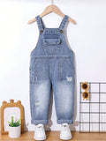 Streecool Kids Toddler Boys' Washed Mid-Blue Denim Dungarees With Casual Distressed Design