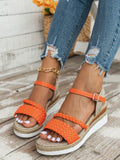 Orange Woven Platform Wedge Sandals With Ankle Strap And Espadrille Bottom, Stylish Holiday Bohemia-Inspired Sandals, Summer