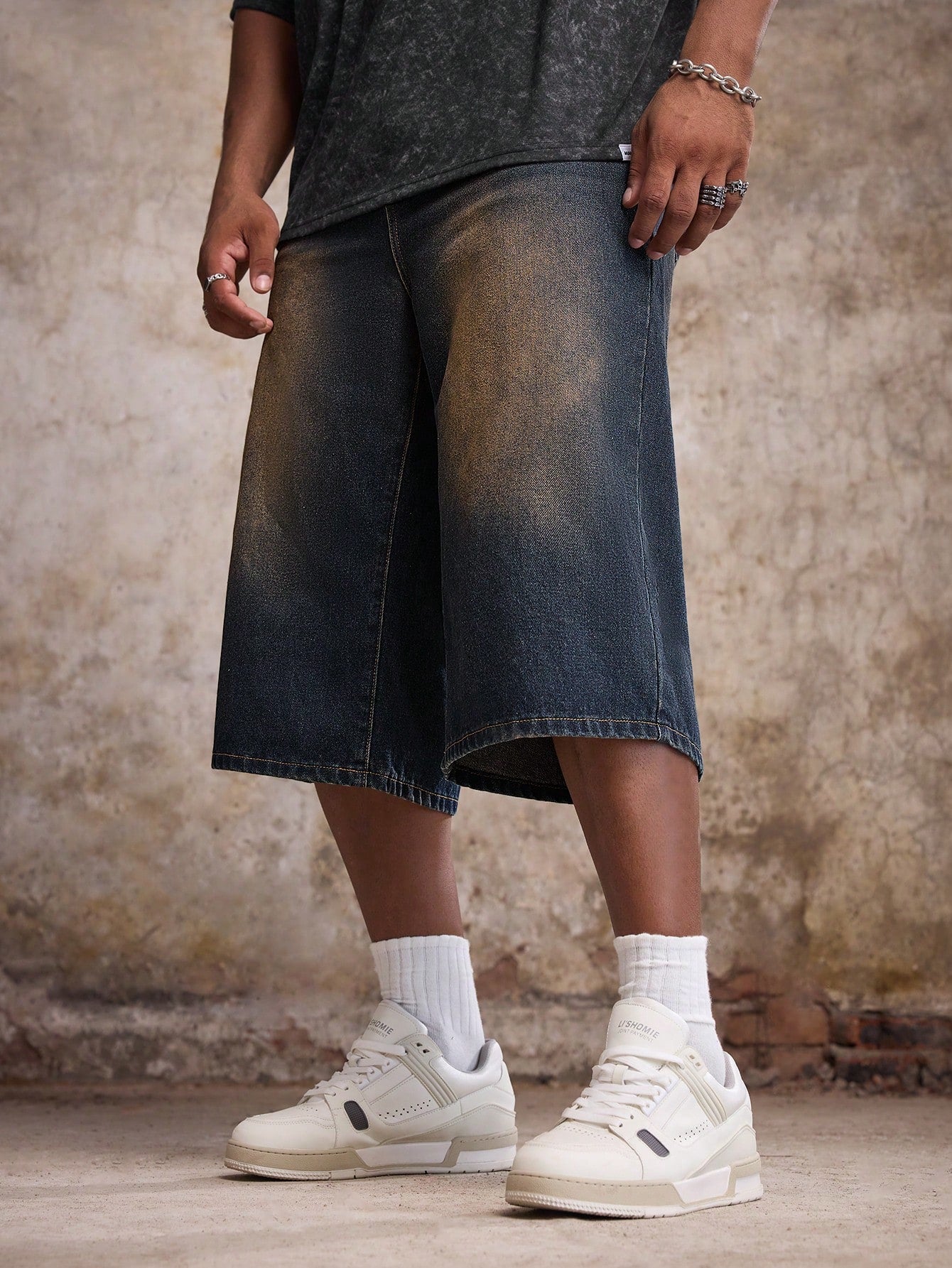 Men's Plus Size Casual Washed Denim Shorts, Summer