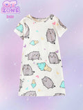 Tween Girls' Cute Cartoon Printed Short Sleeve Loose Sleep Dress, Homewear