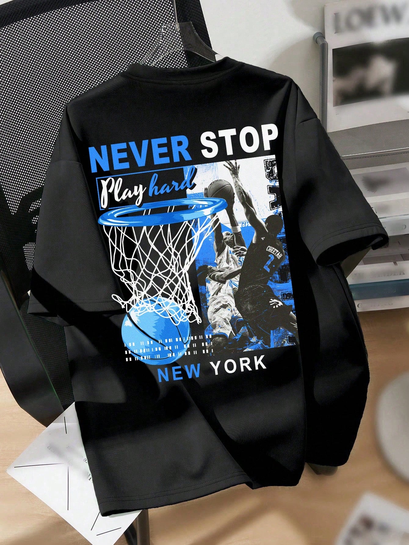 Tween Boy Casual Basketball Printed Short Sleeve Round Neck T-Shirt, Suitable For Summer, Back View