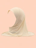 1pc Crystal Linen Muslim Hijab Scarf For Kids, Solid Color, Malaysian Style