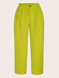 Plus Solid Plicated Detail Suit Pants