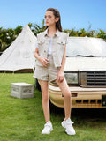 Tween Girls Apricot Washed Denim Sleeveless Jacket And Shorts Set