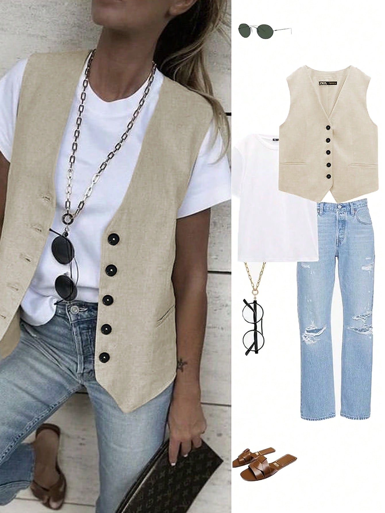 Button Front Vest Jacket Without Tee