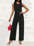 Women's Summer Solid Color Lapel Single Breasted Vest And Wide Leg Pants Daily Commute Suit Set