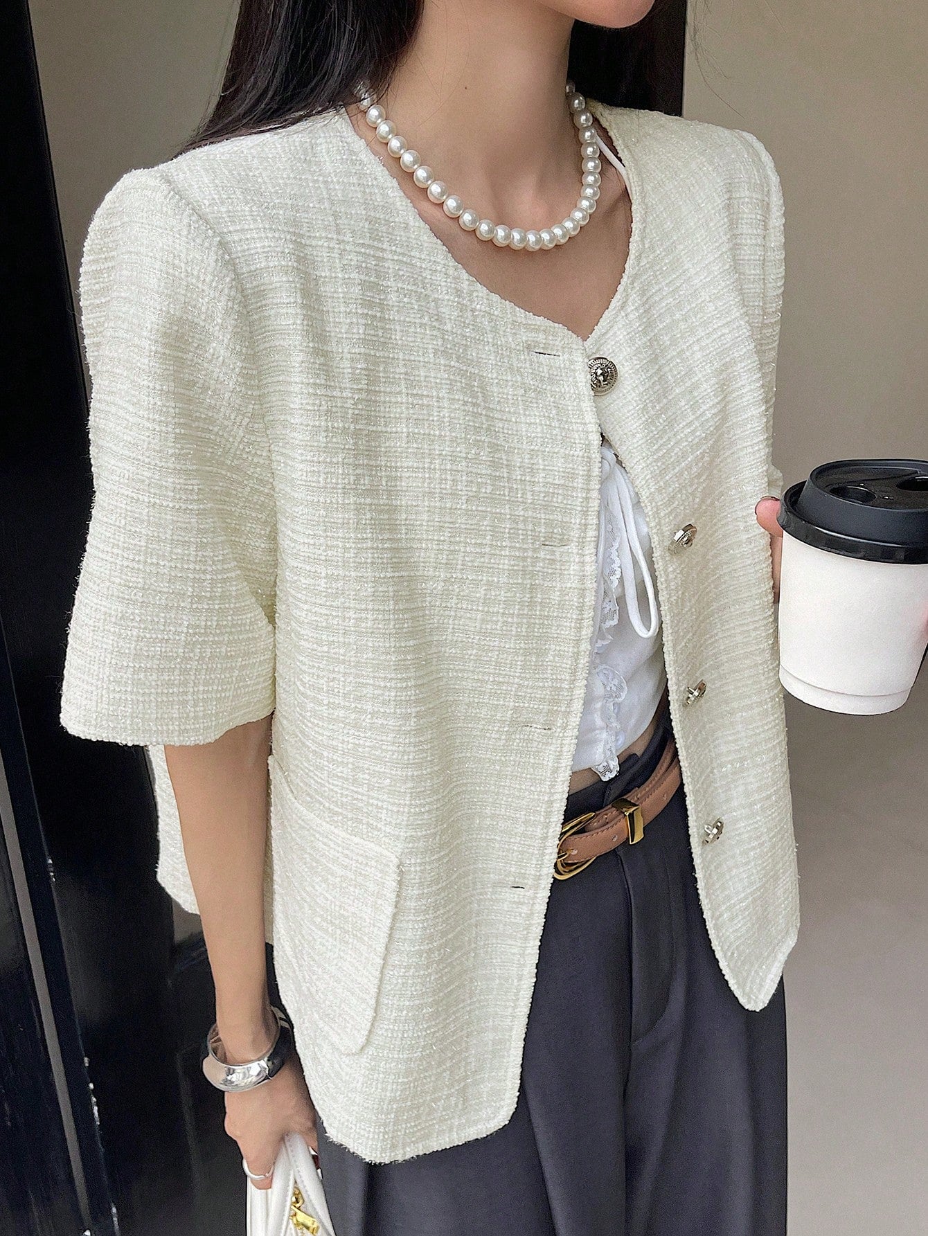 Solid Button Front Short Sleeve Jacket