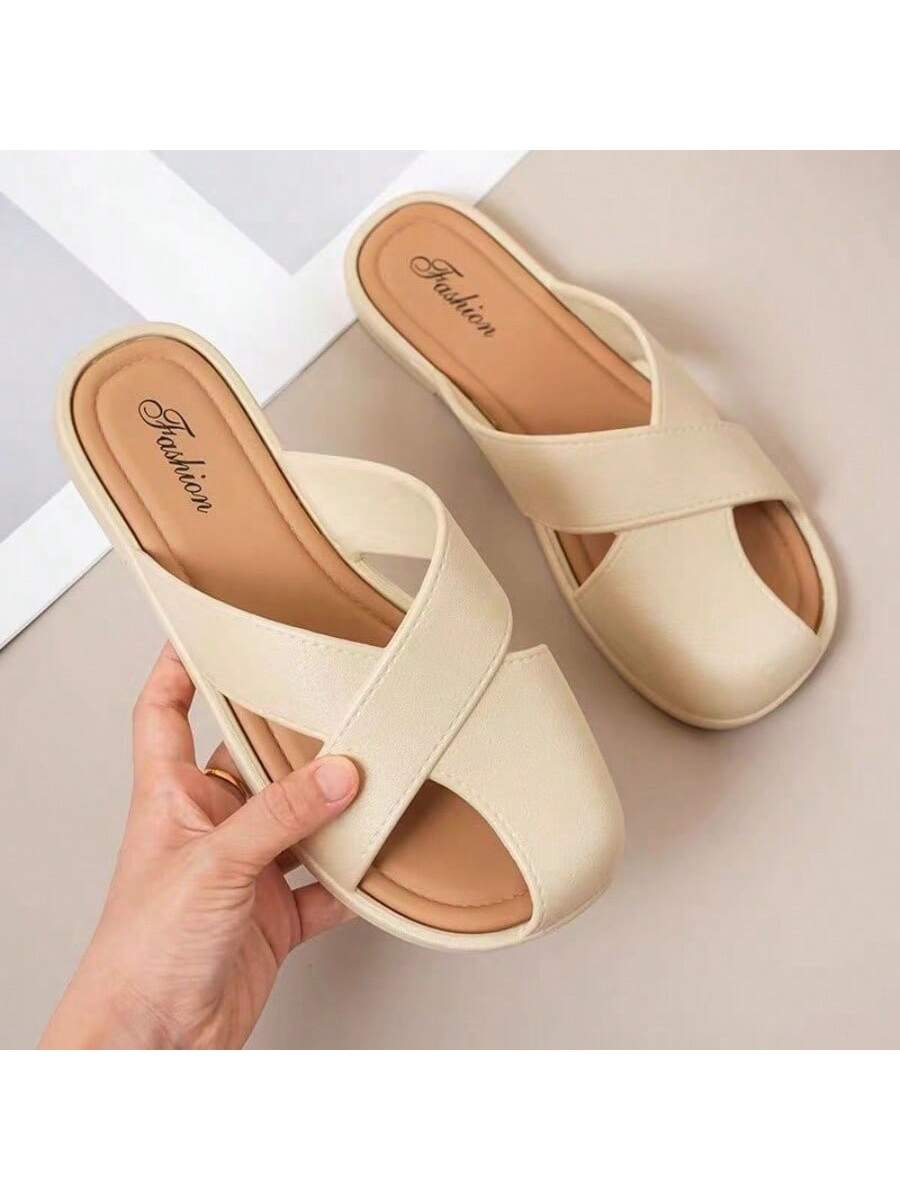 Women's Summer New Korean Hollow Design Simple Solid Color Niche Goddess Slip-On Sandals