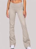 Solid Fold Waist Flare Leg Pants
