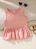 Young Girl Knitted Solid Color Sleeveless Round Neck Casual Tank Top
