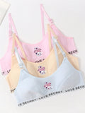 Tween Girls' Letter Cartoon Printed Cute Bralette - Wire-Free Bra