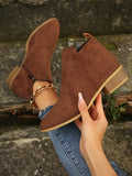 Side Zipper Pointed Toe Brown Chunky Heel Women's Ankle Boots, Women's Fashion Boots