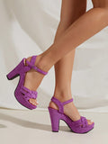 Purple Faux Suede Braided Platform Wedge Sandals With Chunky Heels For Women, Suitable For Everyday Wear, Parties And Banquets, Braided Texture (Pattern Random)