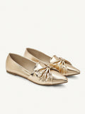 CHICEST Women's Fashionable Gold Bowknot Pointed Toe Flat Loafers, Versatile Light-Weight Shoes For Commute, Dating, And Walking
