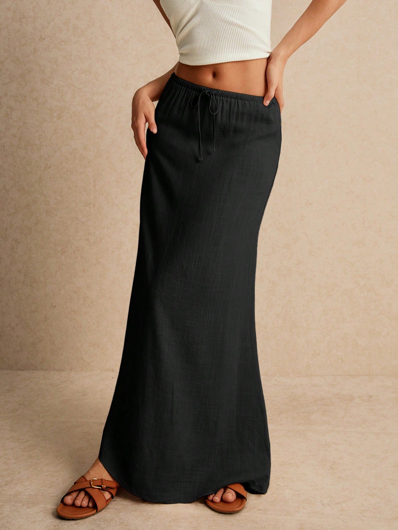 Frenchy Women's Floor-Length Skirt, Adjustable Waist Tie, Cute Style, Low Waist