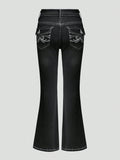 Tween Girls Y2K Style Fitted Embroidered Flared Jeans