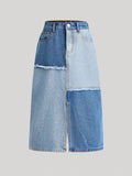 Women's Blue Colorblock Midi Skirt