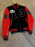 Men Letter Patched Striped Trim Varsity Jacket