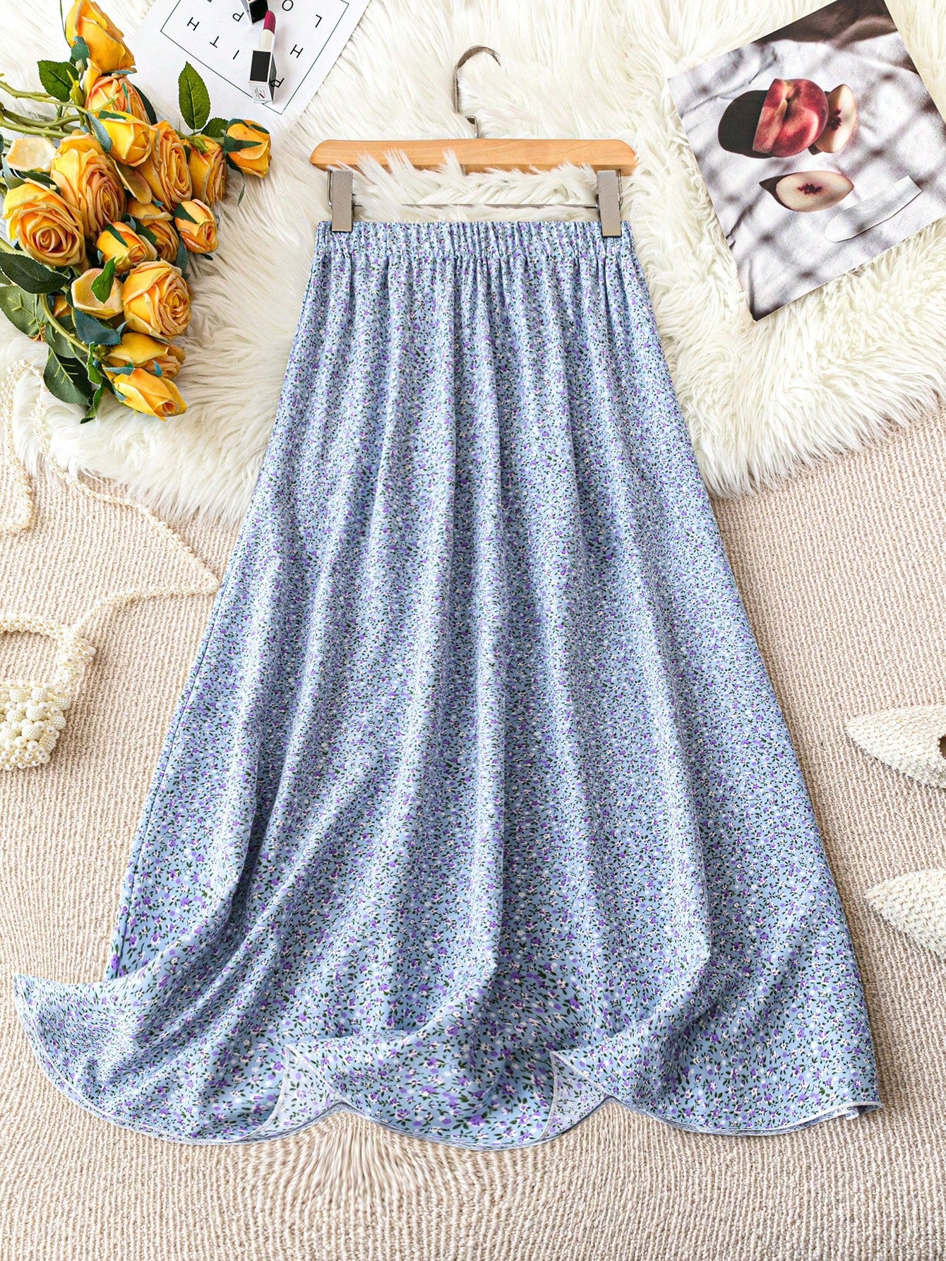 Flower Print High Waist Skirt