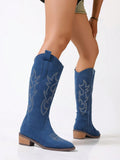 Comfortable High-Top  Casual Chunky Heeled Women's Mid-Calf Boots, Cowboy Boot