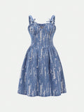Girls' Fashionable Cute Denim Sleeveless Dress, Elastic-Free And Versatile