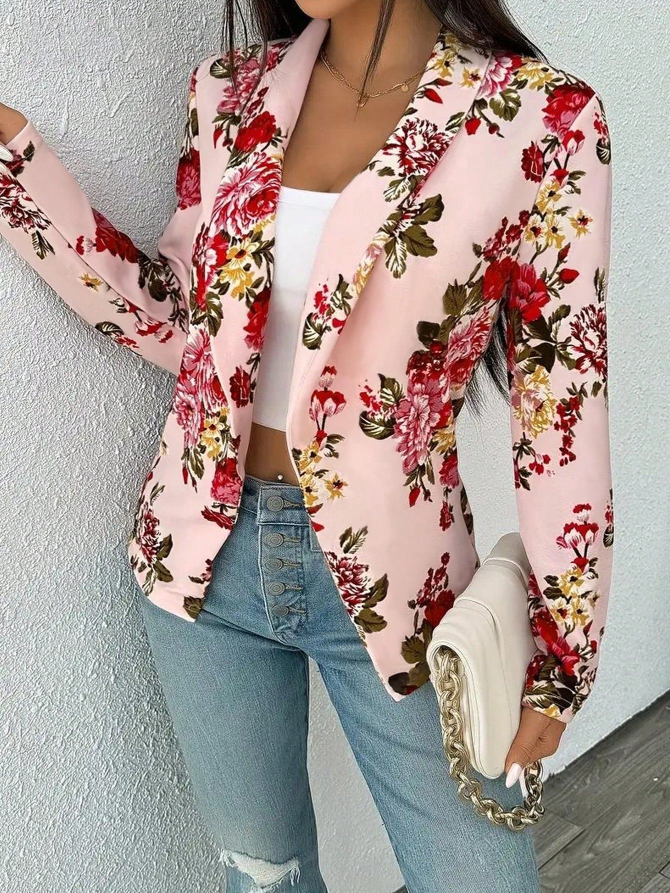 Floral Print Shawl Collar Blazer For Spring & Summer