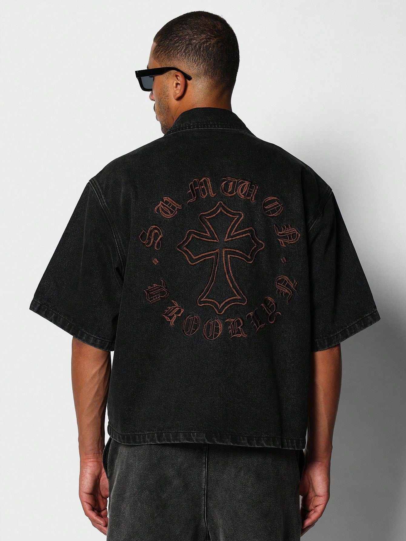 Boxy Fit Denim Shirt With Embroidery College Ready