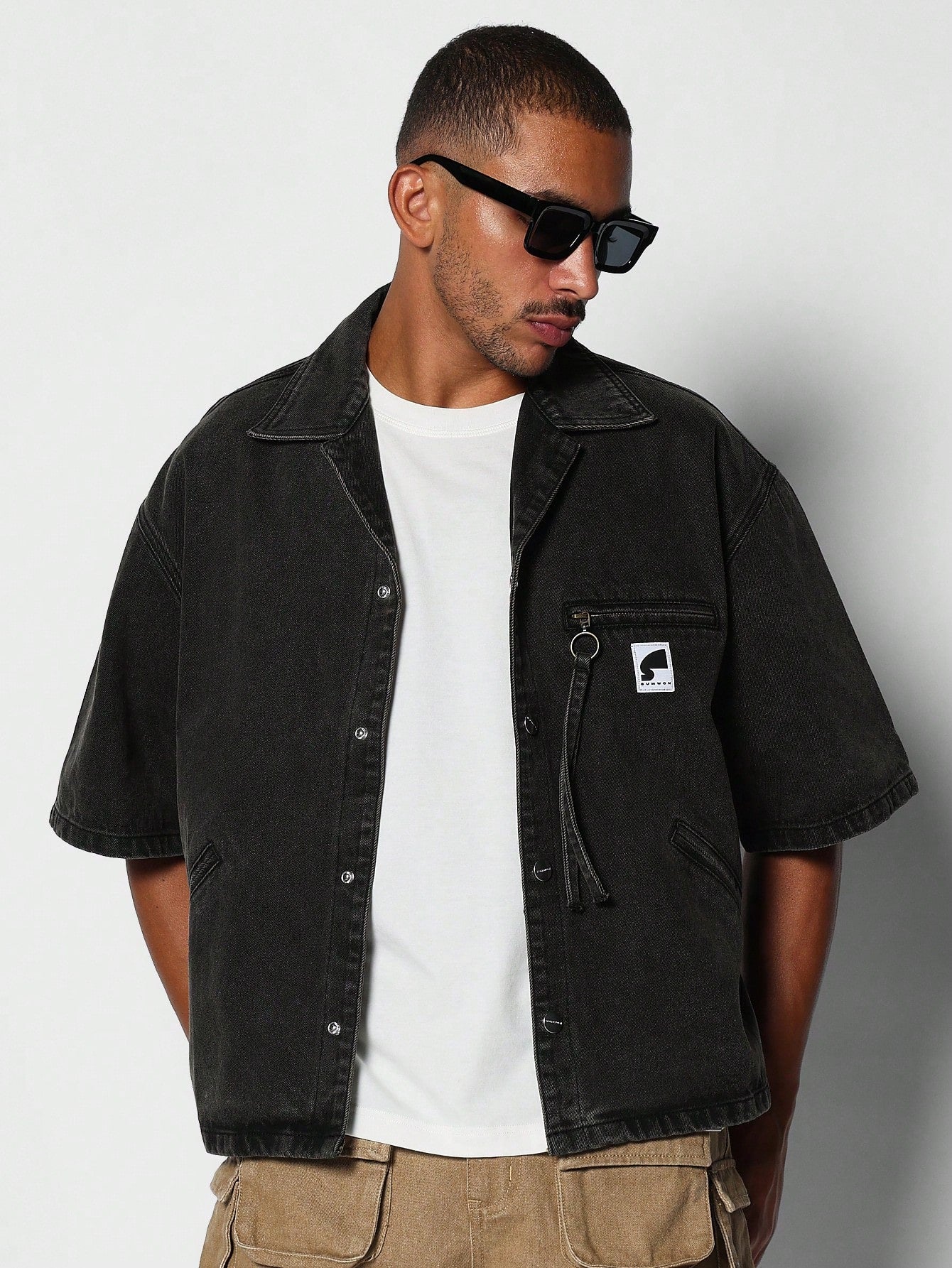 Boxy Fit Washed Denim Shirt With Pocket College Ready
