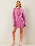 Women's Fall Pink Lapel Collar Color Block Business Casual Blazer Jacket With Pockets