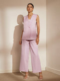 Solid Color Sleeveless Crop Top & Wide Leg Casual Pants Set With Split Design