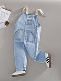 Boys' Wide-Strap Denim Overalls With Multiple Pockets And Buttons
