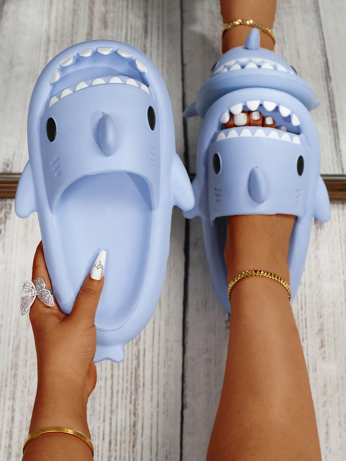 Fun Shark Shaped Slippers Open Toe Beach Slides, For Women