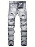 Men Distressed Light Grey Slim Straight Fit Jeans
