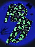 Tween Boy Snug Fit Fluorescent Video Game Controller Pattern Long Sleeve And Long Pants Knit Comfortable Soft Homewear Pajama Set, 2pcs