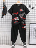 Kids' & Tween Boys' Extended Size Casual Printed Short Sleeve T-Shirt And Pants Knit Two-Piece Set