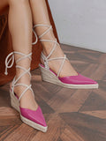 Women's Elegant Comfortable Lightweight Stylish Pink Cross-Strap Roman Sandals, Ideal For Vacation And The Beach, With Waterproof Platform, Woven Ropes, Wedge Heels And Thick Soles