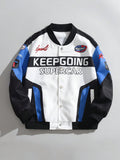Tween Boy Snap Button Front American Style Letter Printed Long Sleeve Jacket