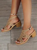 Women's New Summer High Heel Sandals, Fashionable Hollow Design, Comfortable Breathable Round Toe Open Toe Thick Heel High Heels, Elegant Outdoor Vacation Wear