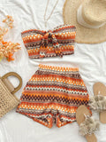 Vacation Bandeau Top & High Waisted Textured Shorts Two Pieces Set Outfit