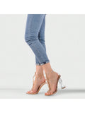 Women'S Clear Chunky Heels Open Toe Strappy Bling Sandals