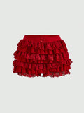 Summer  Women Coquette Balletcore  Sweet Bow Mesh Contrast Lace Ruffle Trim Low Waist  Micro Mini Shorts Summer Shorts Beach Holiday