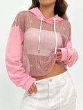 Rhinestone Detail Drop Shoulder Drawstring Hoodie Without Tube Top