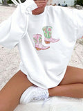 Fleece Sweatshirt Western Cowboy Boots Pattern Sweatshirt