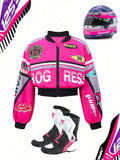 Streecool Kids Tween Girls' Spring/Summer/Autumn Fashion Color Block Letter Print Cropped Jacket