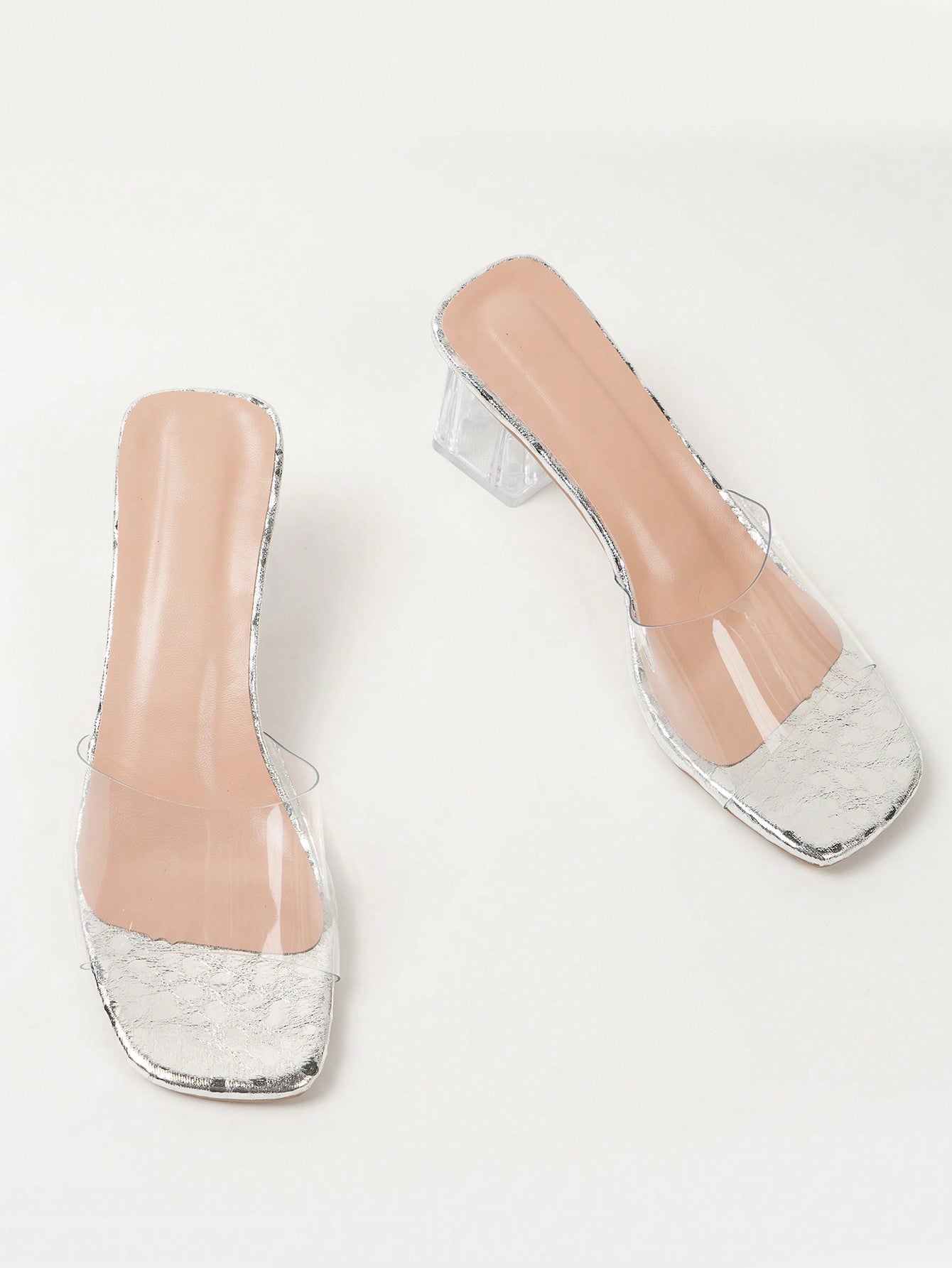 Women's Transparent Strap Asymmetrical Heel Apricot Color Cool Slippers, Ideal For Wedding And Other Activities, Comfortable Apricot Color Transparent Heels, Women's Open Toe Sexy Party Style Cool Sandals, New Spring And Summer High Heel Cool Sandals For
