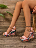Women's Thick Platform Wedge Heel Floral Pattern Summer Slides, 2024 Collection